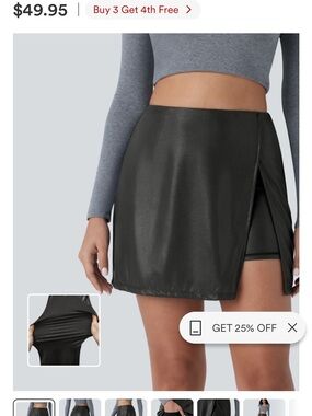 HALARA Black Faux Leather Side-Slit Mini Skirt